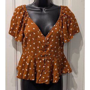 ASOS Burnt Orange Blouse With Polka Dot Hearts (Women's Size 4 US)